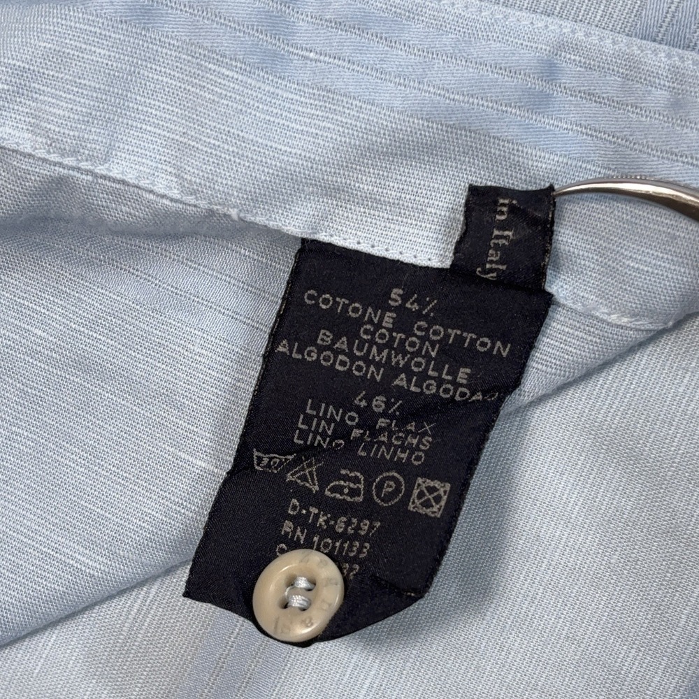 Zegna Sport Linen-Cotton Shirt Men XL Blue Stripe Pocket Made in Italy Button Up - Picture 15 of 16